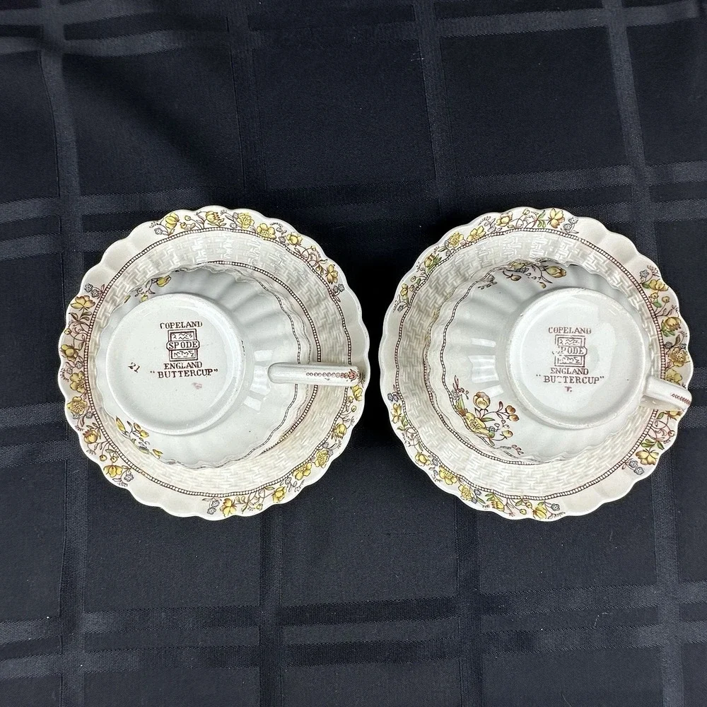 Copeland Spode England Buttercup Cups And Saucers‎ Lot Of 2 Sets Old Back Stamps